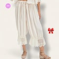 Y2K Loose Fit Bloomers, High Waist Lace Patchwork Lantern Pants, Calf Length Cropped Trousers, Drawstring Casual Summer Pants for Women