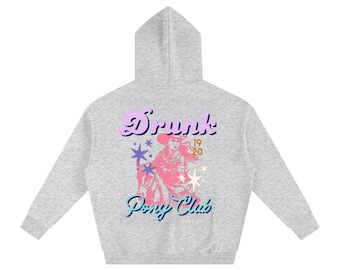 Modern Vintage Style Oversized Cowgirl Hoodie | Fun, Quirky Apparel, Perfect Gift for Hens or girl friend. Drink fun, Pony Club. Western Mom