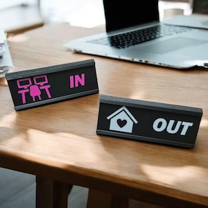 Office Status Sign for Desk In Out Lab Desk Indicator Three Sided In Out Desk Sign for Office Cute Out of Out Office Sign Pink White Black