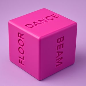 May include: A pink cube with the words "DANCE FLOOR" and "BEAM" embossed on the sides.