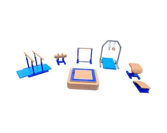 Mini Gymnastics World Miniature Men's Equipment Set - Floor Pommel Rings Vault Parallel Bars Highbar Miniature Toy Doll House Accessories