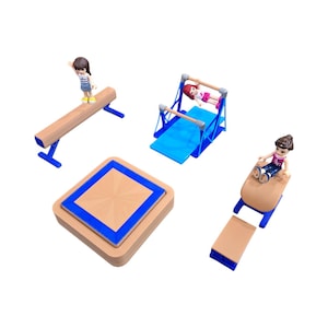 Mini Gymnastics World - Barras de salto en miniatura, viga de suelo, trampolín, equipo de gimnasia en miniatura, decoración de escritorio, juguete, accesorios para casa de muñecas