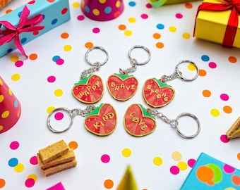 Gepersonaliseerde sleutelhanger aardbei: inspirerende tasbedel, cadeau aangepaste naam