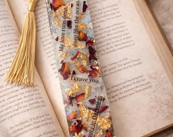 Handmade Resin Bookmark with Dried Rose Petals and Poetry | Book Lover Gift