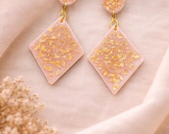 Creamy Blush Resin Earrings with Gold Leaf | soft luxury | Botanical Dangle Jewelry