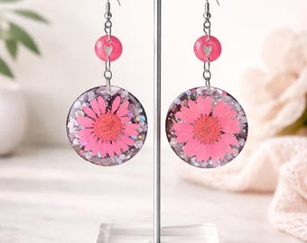 Large Floral Resin and Glitter Earrings