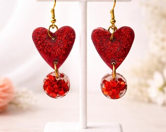 KC RED Glittery Heart Earrings