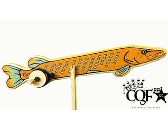 Handcrafted Tangerine Pike-Shaped Ice Fishing Tip-Up - Fully equipped for Winter Fishing - Fish-Shaped
