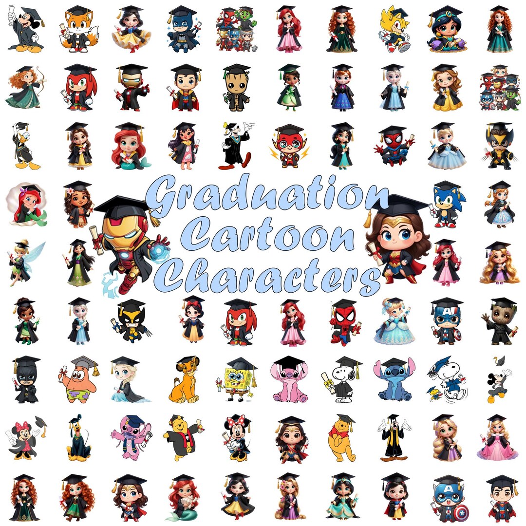Graduation Cartoon Characters PNG Clipart Bundle, Class of 2026 Grad ...