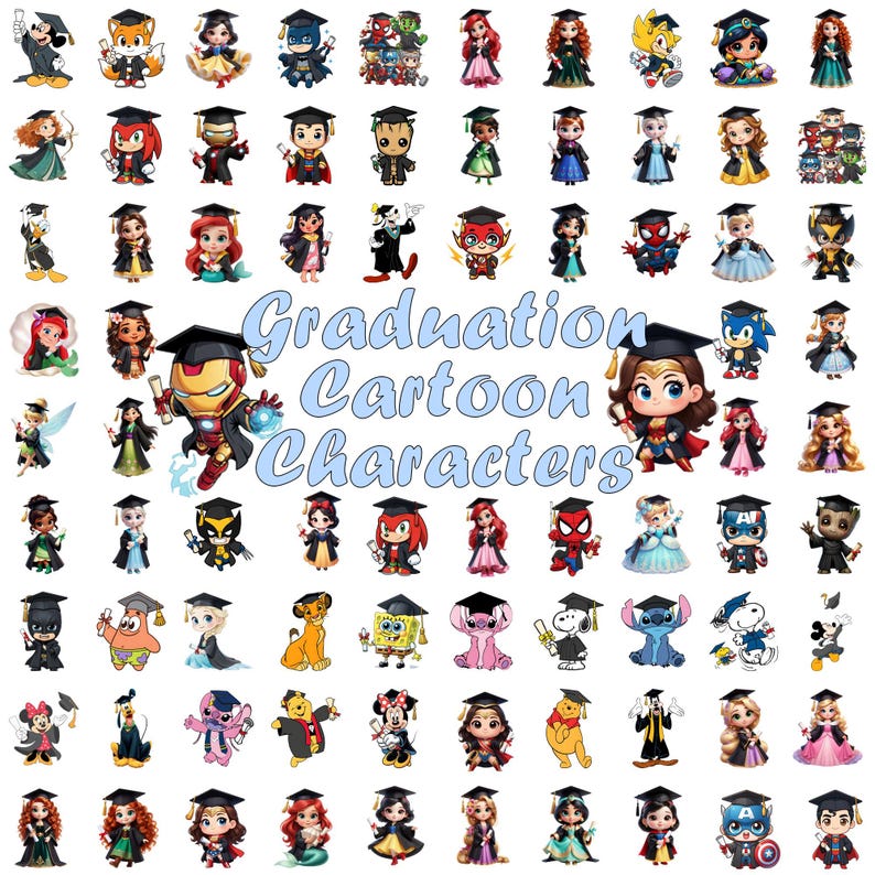 Graduation Cartoon Characters PNG Clipart Bundle, Class of 2026 Grad ...