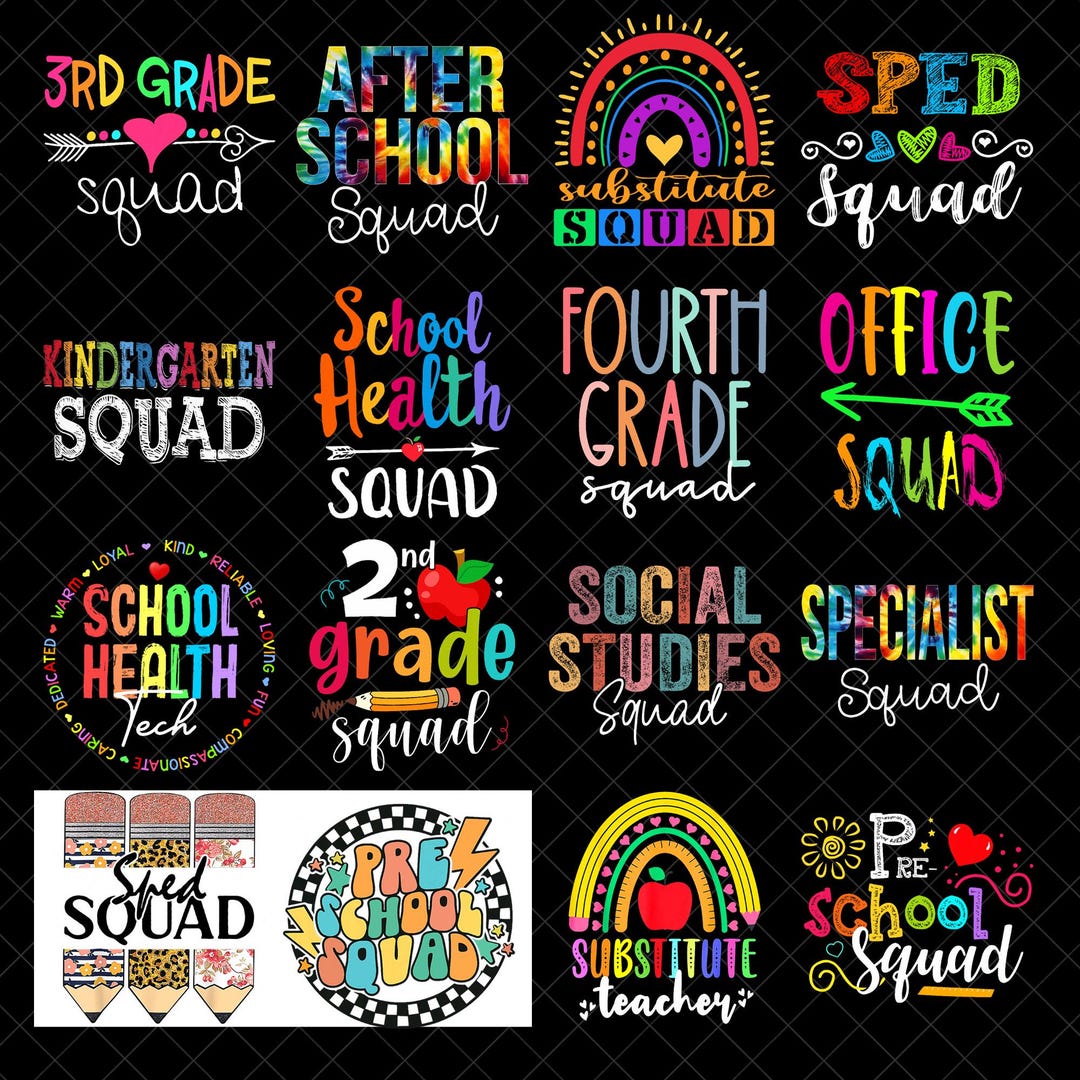 Teacher Squad PNG Bundle, Grade Level & School Staff Sublimation Design ...