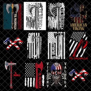 Til Valhalla PNG Bundle, Viking Axe American Flag Sublimation, Norse Warrior Skull png, Patriotic Viking Digital Download Design