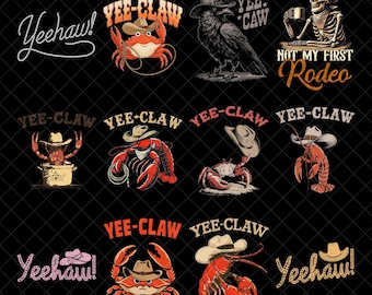 Crawfish Yee Claw Western PNG Bundle, Funny Crawfish Western Fisherman Aesthetics Png, Funny Summer Cowboy Crab Vintage Design Png
