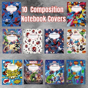 Superheroes Composition Notebook Covers, Printable Back to School Canva Template, Custom Composition Book Cover, Instant Download