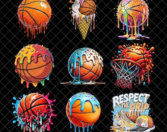 Basketball Drip PNG Bundle, Neon Drip Basketball Png, Basketball Clipart for png & Sublimation, Trendy Png, Digital File Download