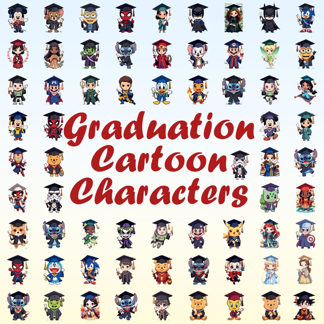 Graduation Cartoon Characters PNG Clipart Bundle - Etsy