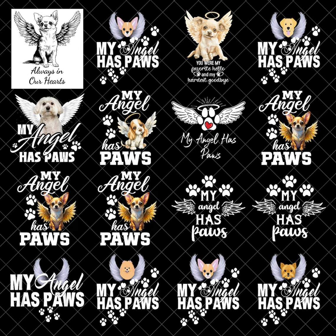 My Angel Has Paws PNG Bundle, Dog Memorial Png, Pet Loss Sublimation ...