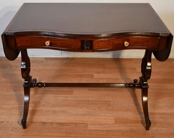 1930s English Regency style Mahogany Lyre base Drop-leaf Sofa Table