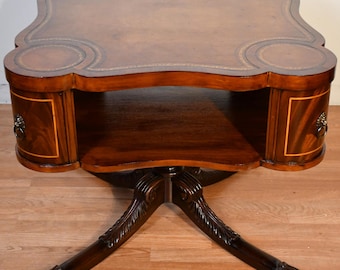 1930s English Regency Mahogany & Leather top Center table / Hall Table