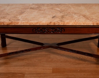 1940s  English Chippendale Mahogany  Marble top coffee table Accent table .