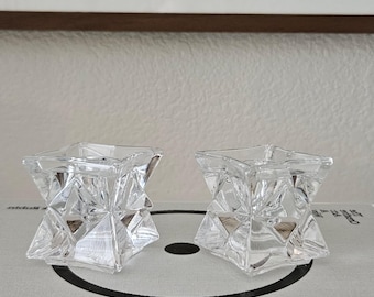 Bougeoirs coniques étoilés vintage en cristal - Michael C Fina - Lot de 2