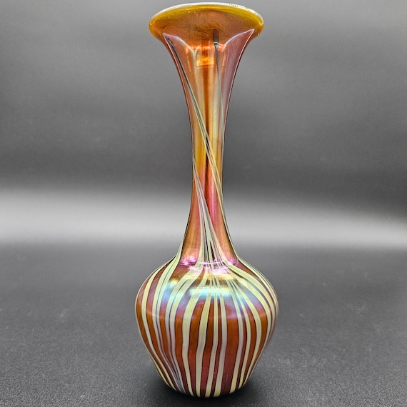 Andy Paiko Signed Vase 1999 – Handblown Iridescent Pulled Feather Glass – Phoenix Studio Art Glass – Studio Glass Sculpture – FREE SHIPPING