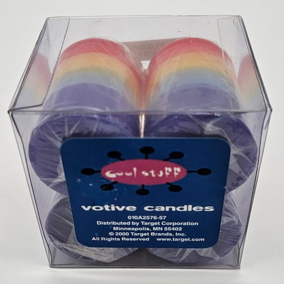 Vintage 2000 Target “Cool Stuff” Rainbow Votive Candles – Set of 4 NOS – Y2K Decor – Wrapped in Original Packaging