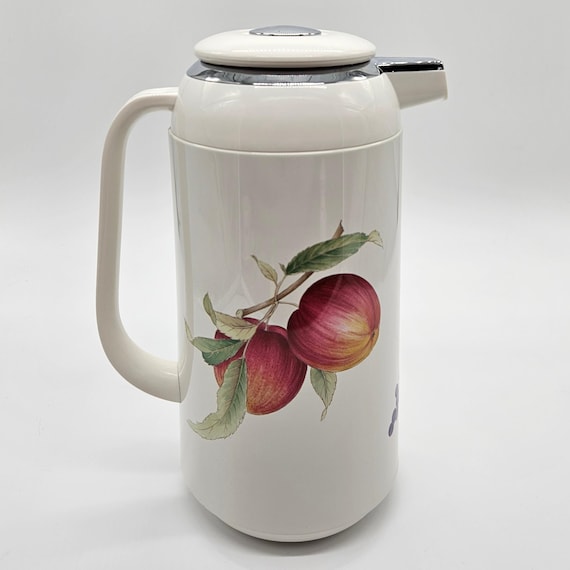 1980s Vintage Mikasa Belle Terre Thermal Carafe – Fruit Design with Pears & Grapes – 10.5" Hot Drink Server – Discontinued Thermos
