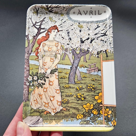 Vintage "Avril" April Melamine Tray 4x6 – French Art Reproduction | R.D.E. Import Inc. – Made in Italy – Catchall Trinket Tray