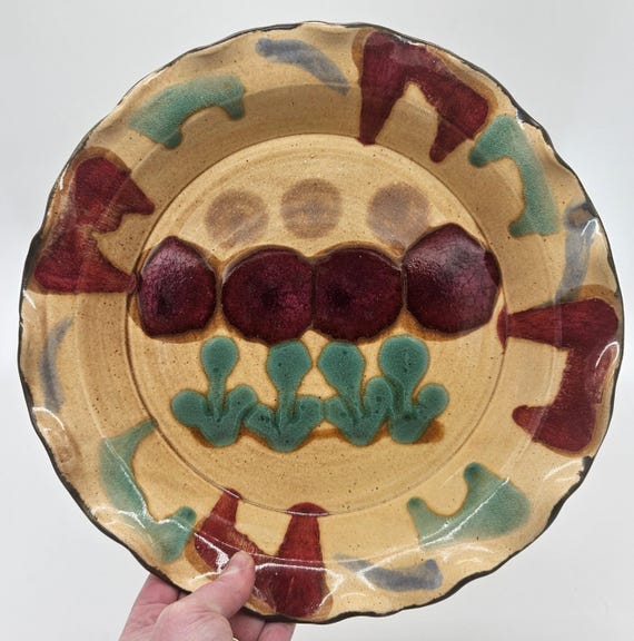 Lasser Pottery Pie Plate – Hand Painted Drip Glaze Dish 13”