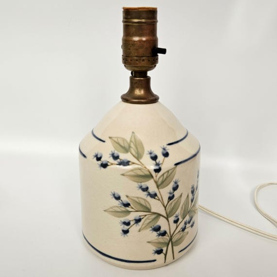 Vintage Union Stoneware Blueberry Table Lamp - Hand Painted Ceramic - Maine Pottery