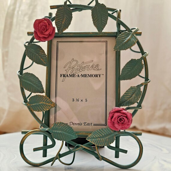 1998 Dennis East Self Standing Metal Rose Picture Frame -