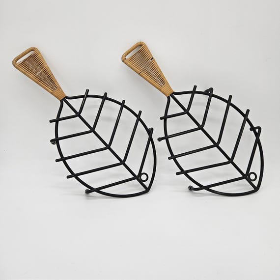 Laurids Lønborg Danish Fish Trivets – Mid-Century Modern Iron & Rattan – Set of 2 – Vintage Scandinavian Kitchen Decor – FREE SHIPPING