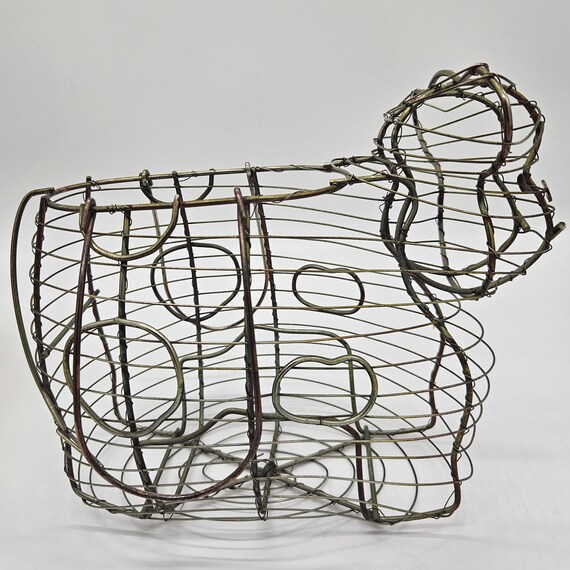 Vintage Wire Cow Basket – Metal Farmhouse Animal Folk Art Decor