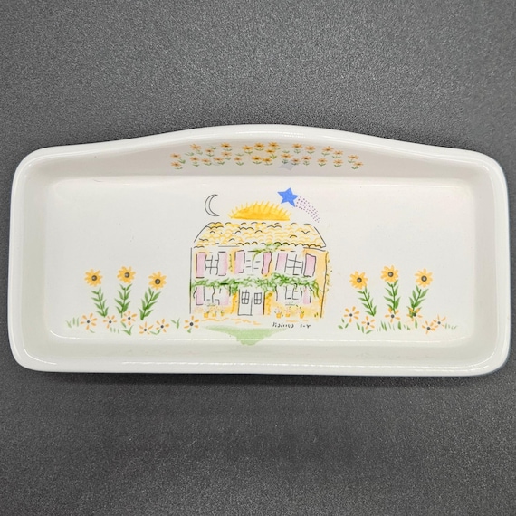 Rare 2003 Pfaltzgraff “Eye Where” Plate by Insights – Sun Moon Star Home, Floral Design – Whimsical Vintage Sunglass Catch All Kitchen Decor