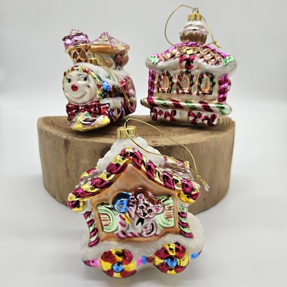 Vintage Fitz & Floyd Gingerbread Christmas Ornaments – Set of 3 Candy House Train