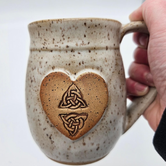 Handmade Studio Pottery Celtic Knot Mug – Speckled Stoneware Coffee Mug