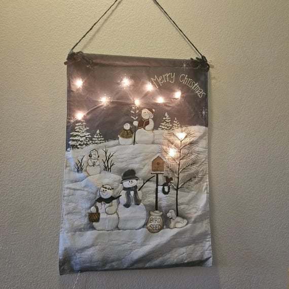 Lighted Snowman Christmas Wall Hanging – Vintage Crazy Mountain Holiday Decor