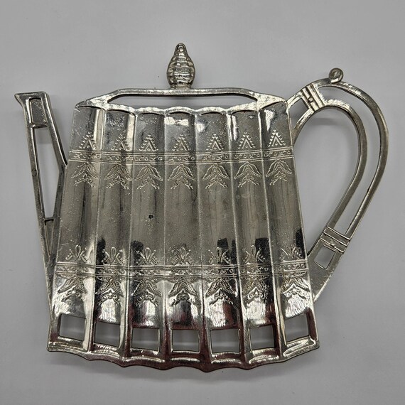 Vintage Godinger Silver Plated Teapot Trivet – Ornate 1993 Kitchen Decor – Silverplate Wall Art or Hot Plate
