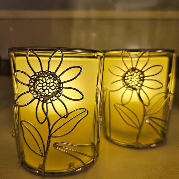 Chrome Daisy Votive & Tealight Holders – Frosted Glass Floral Candle Holders – Set of 2