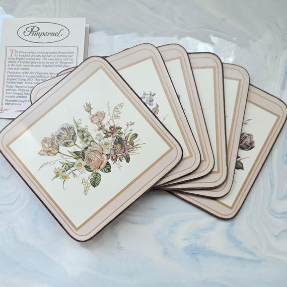 Vintage Pimpernel Floral Coaster Set: Boxed Cork-Backed Bouquet Designs