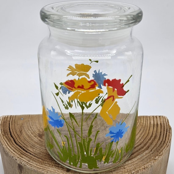 Vintage Floral Glass Jar - Hildi Style Retro Canister 5.5"