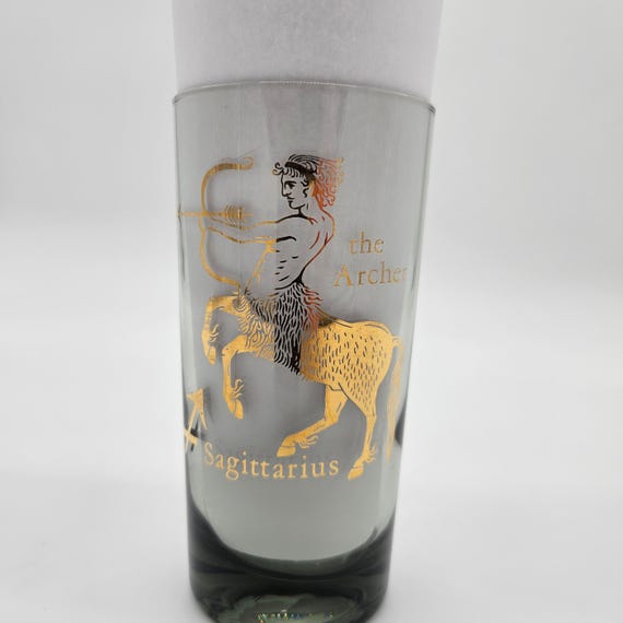 Vintage Sagittarius Zodiac Highball Smoked Glass with Gold Foil – 1970s Federal Glass Horoscope – 5.5" Tall Astrology Barware