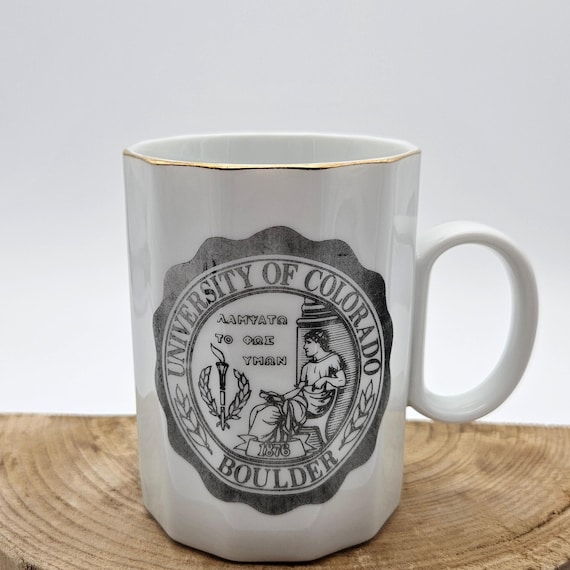 Vintage CU Boulder Mug: 1876 Seal Ceramic Coffee Cup with Gold Rim