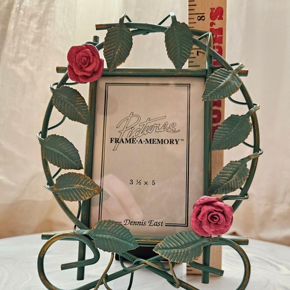 1998 Dennis East Self Standing Metal Rose Picture Frame -