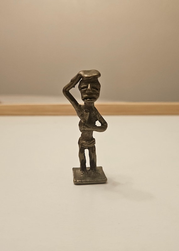 Small Gold Weight, Male Tribal Figure, Likely Brass - OLD