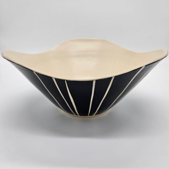 Rita Vali Studio Pottery Bowl - Black White Stripes