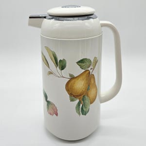 1980s Vintage Mikasa Belle Terre Thermal Carafe – Fruit Design with Pears & Grapes – 10.5&quot; Hot Drink Server – Discontinued Thermos