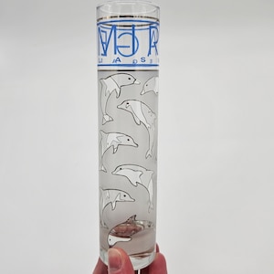Vintage Mirage Las Vegas Souvenir Shot Glass – Frosted Glass with Dolphins – Tall 7&quot; Casino Collectible Barware