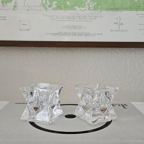 Vintage Star Crystal Taper Candle Holders - Michael C Fina - Set of 2